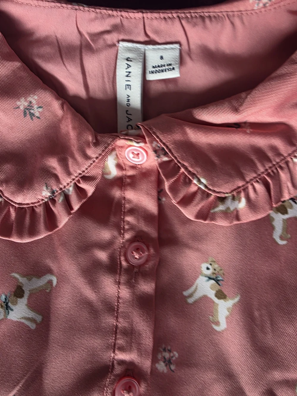 Janie and Jack Pink Puppy Print Tiered Nightgown